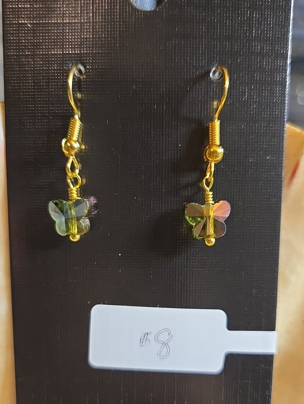 Gold Butterfly Crystal Drop Earrings - Green Iridescent: A